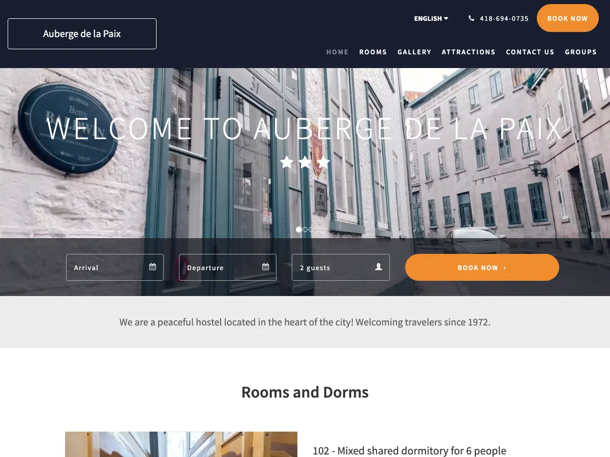 Auberge de la Paix's website