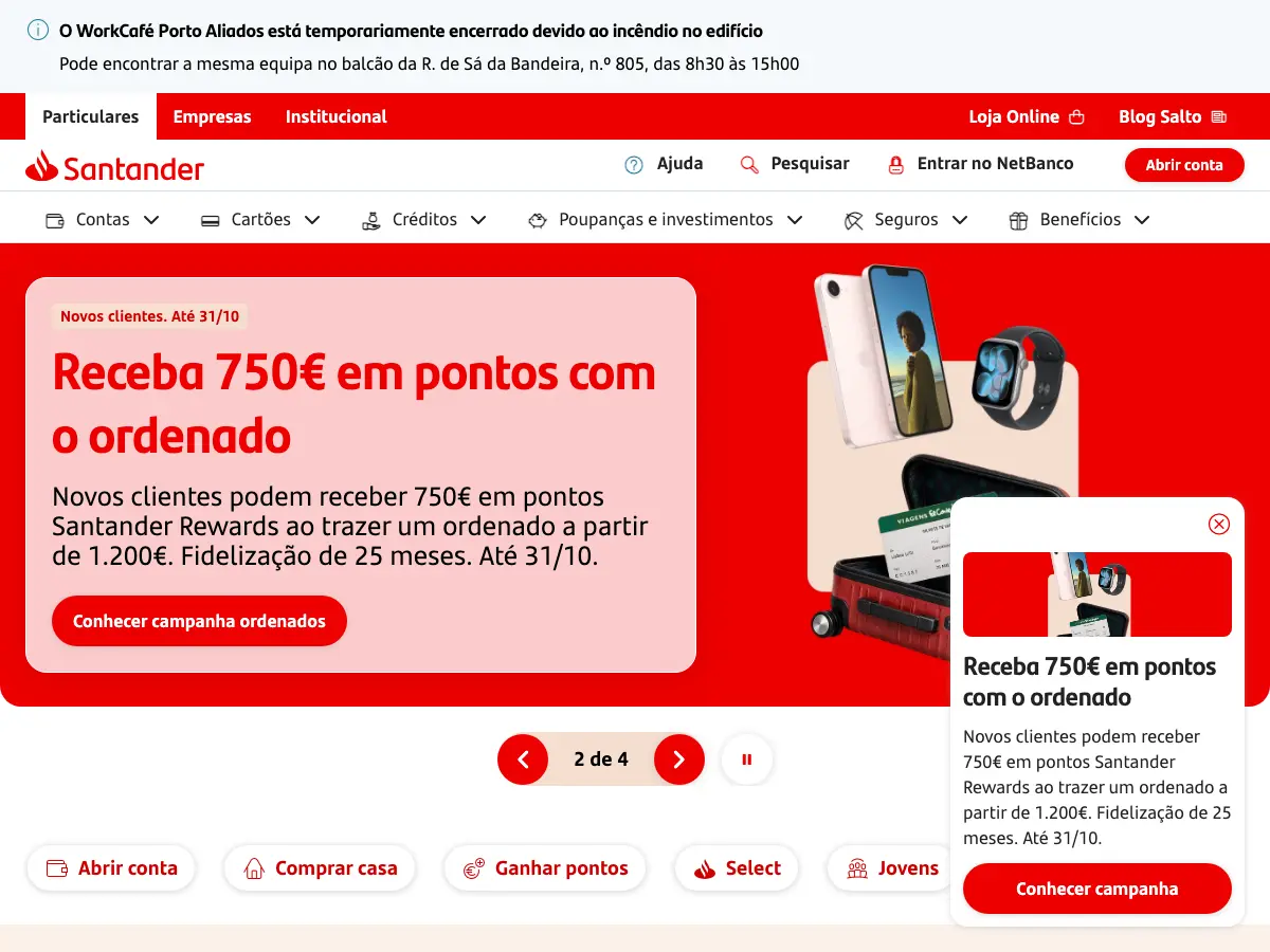 Santander Work Café's website