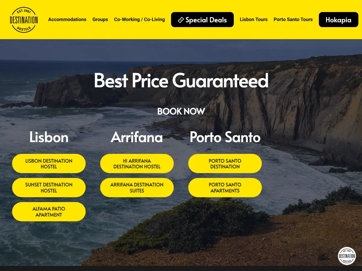 Destination Hostels's website
