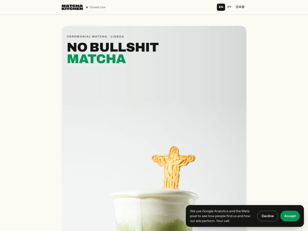 Matcha Kitchen's website