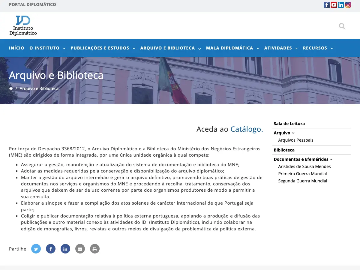 Arquivo Diplomático e Biblioteca's website