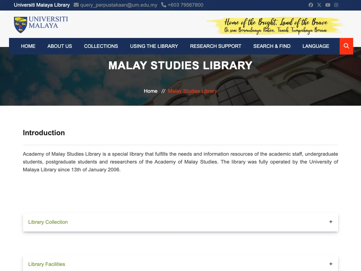 Perpustakaan Pengajian Melayu, Universiti Malaya's website