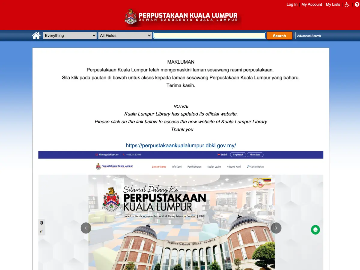 Perpustakaan Kuala Lumpur's website