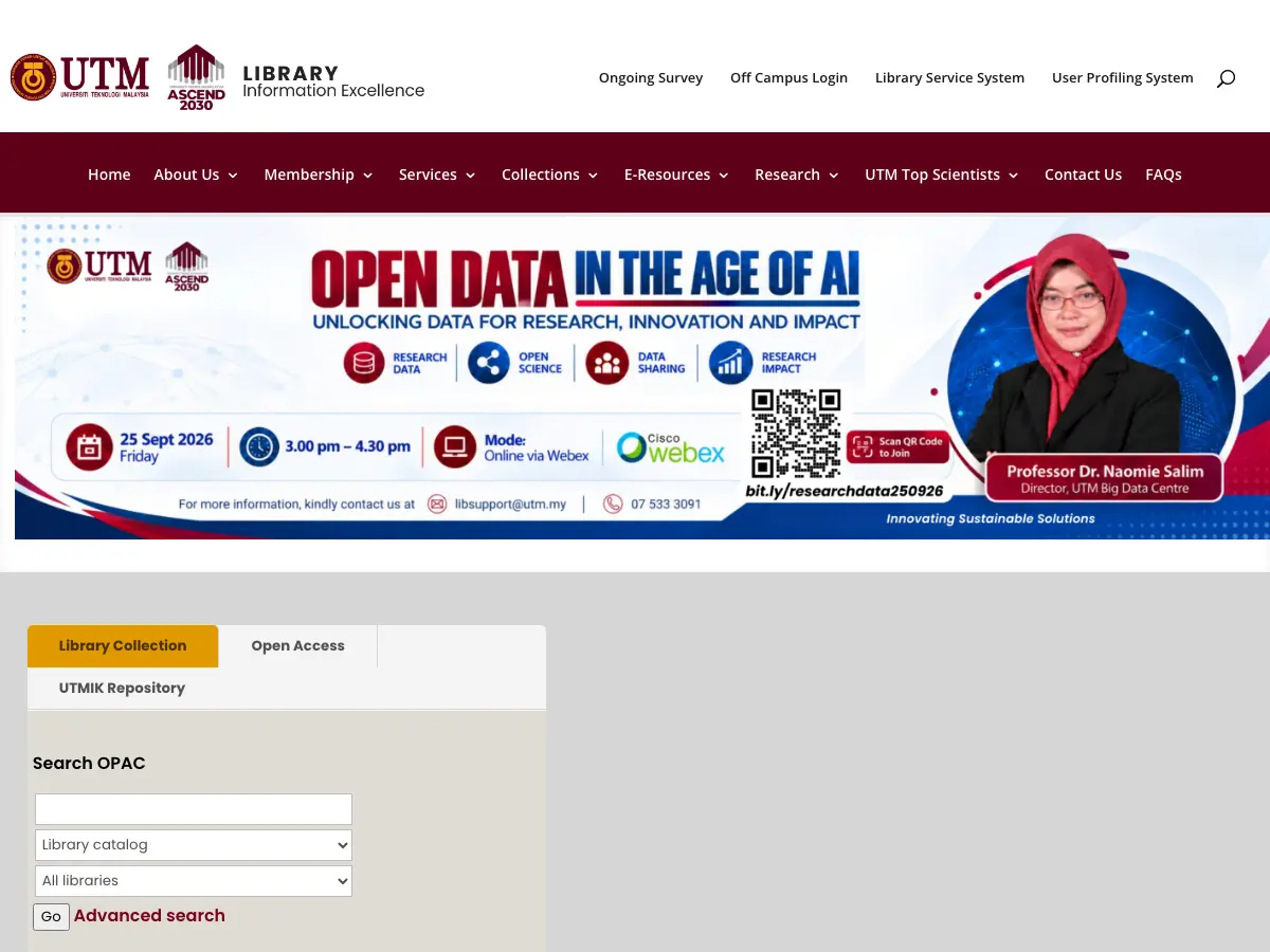UTM Library Kuala Lumpur's website