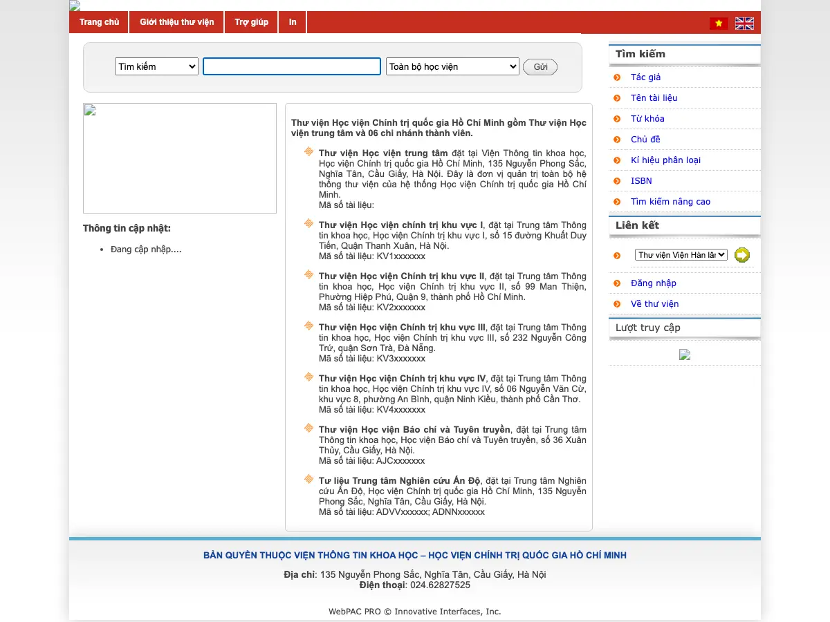 Trung tâm Thư viện và Tri thức số - Học viện Chính trị quốc gia Hồ Chí Minh's website