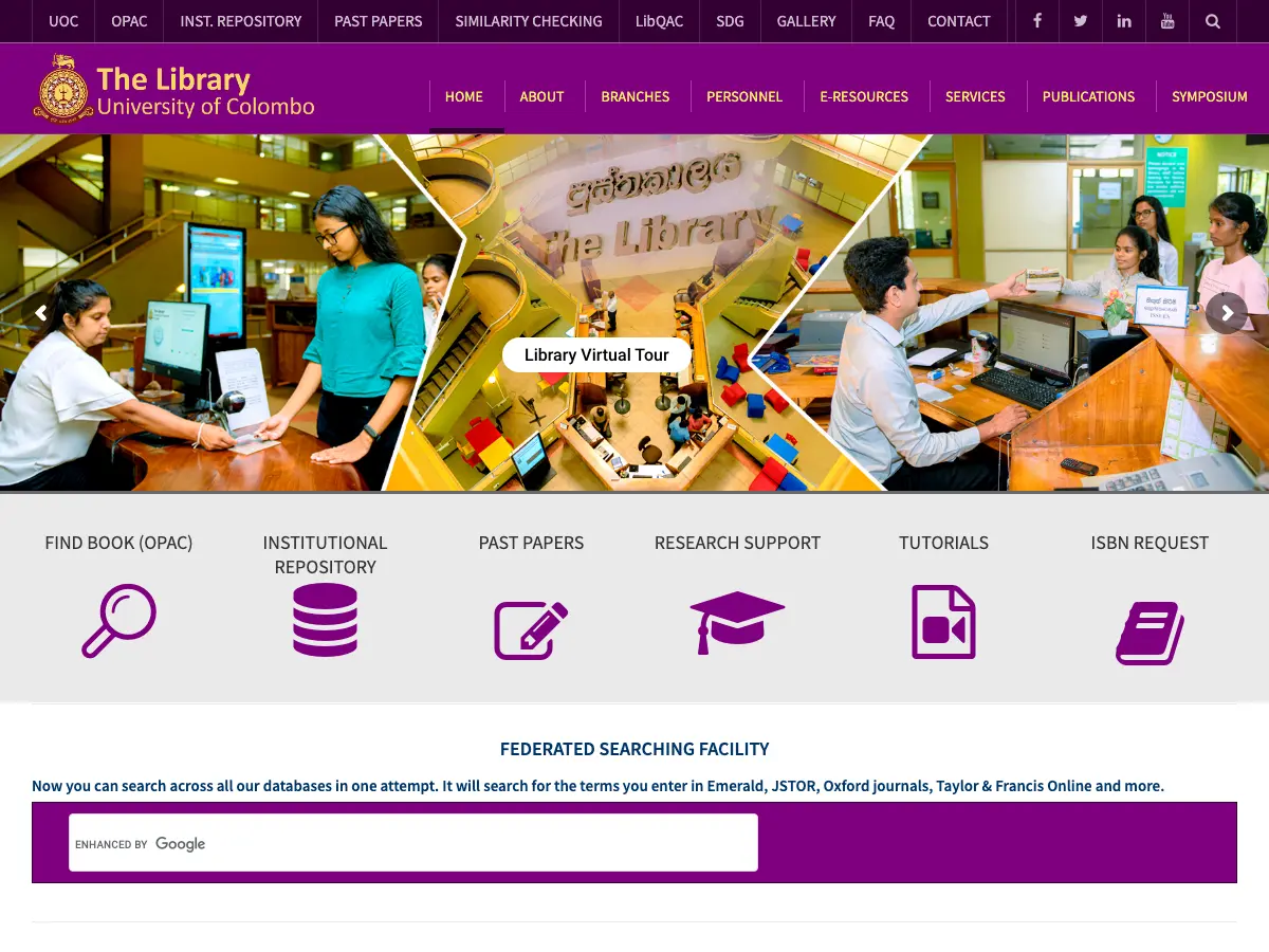The Library University of Colombo Sri Lanka's website
