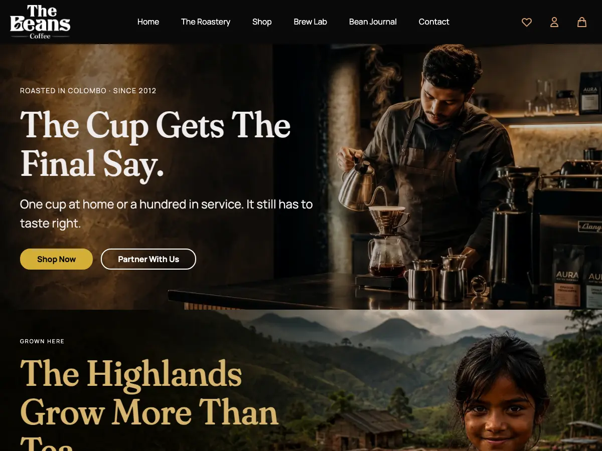 The Beans Coffee Roastery's website