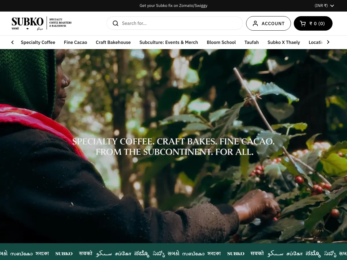 Subko Specialty Coffee Roasters and Bakehouse's website