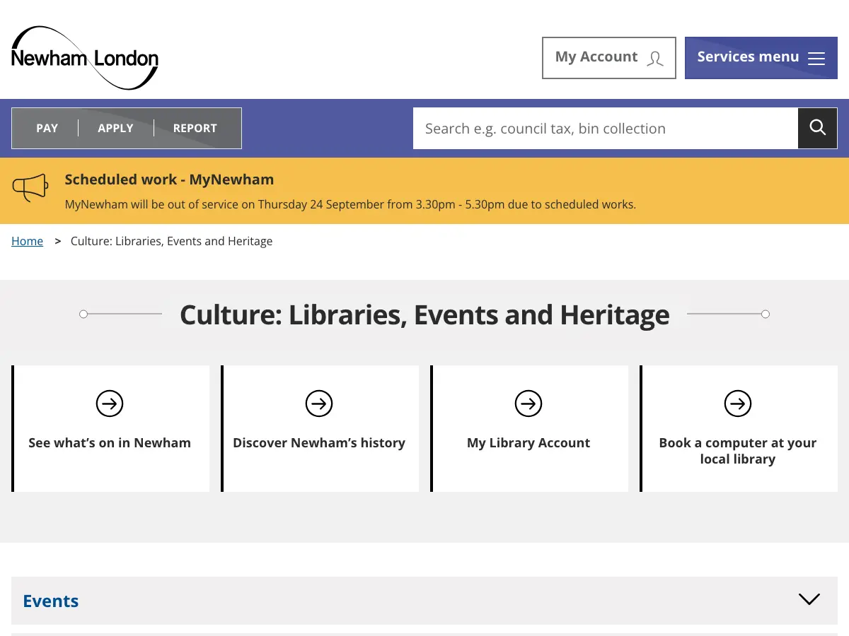 Stratford Library's website