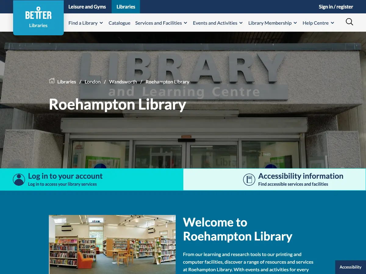Roehampton Library's website