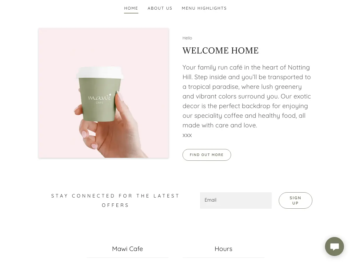 Mawi Cafe's website