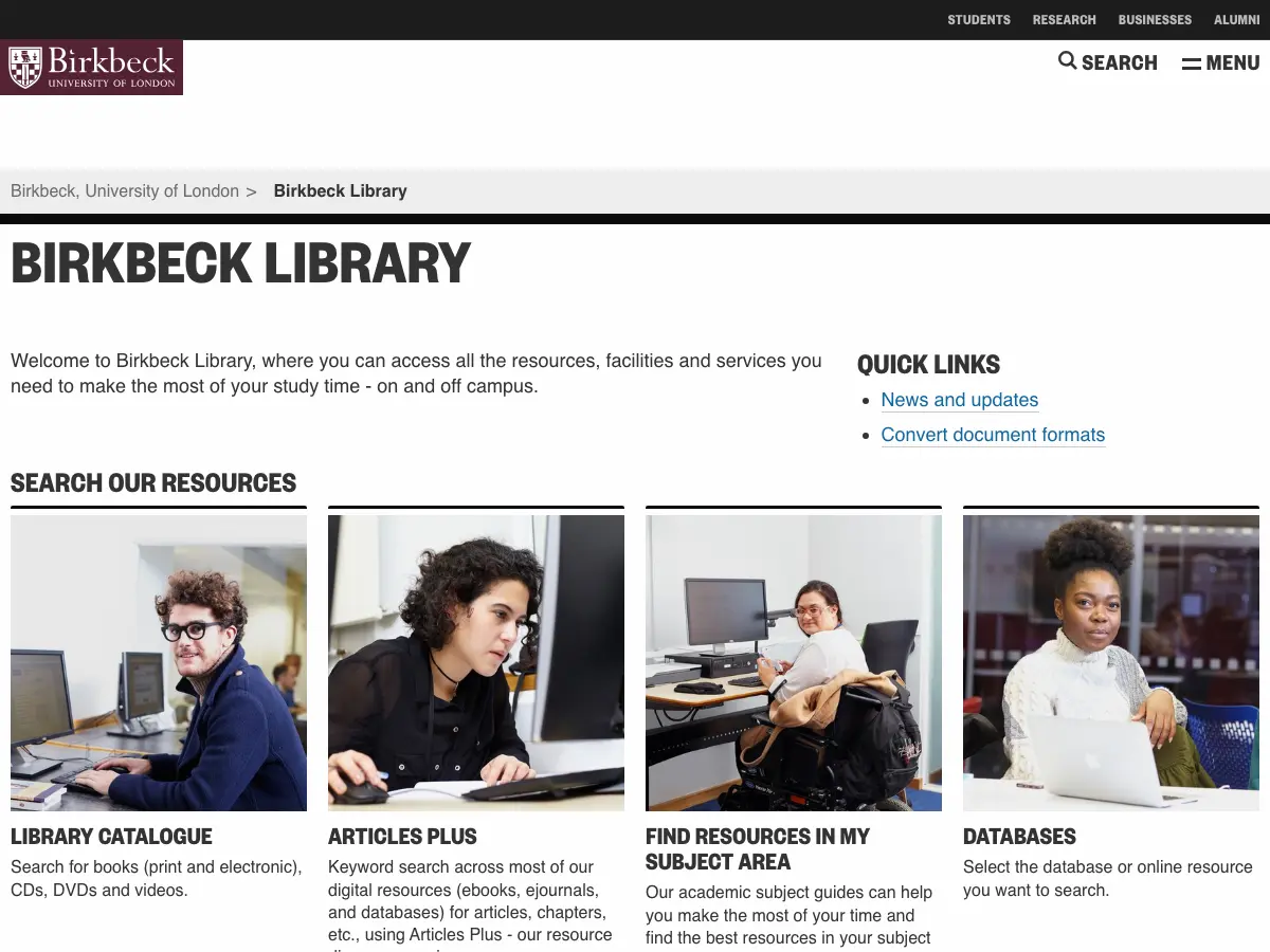 Birkbeck Library's website
