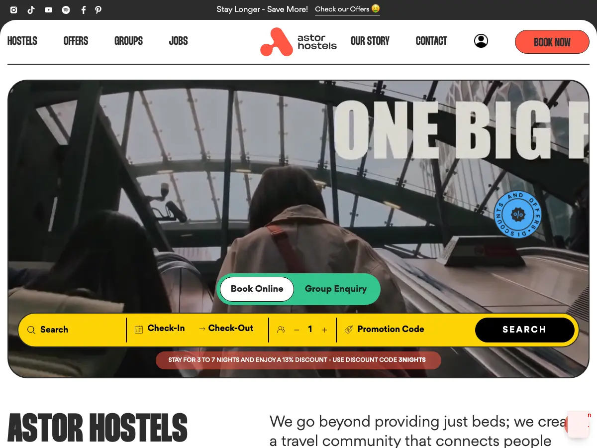 Astor Kensington Hostel's website
