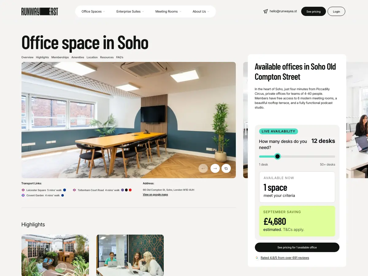 Runway East Soho | Office Space's website