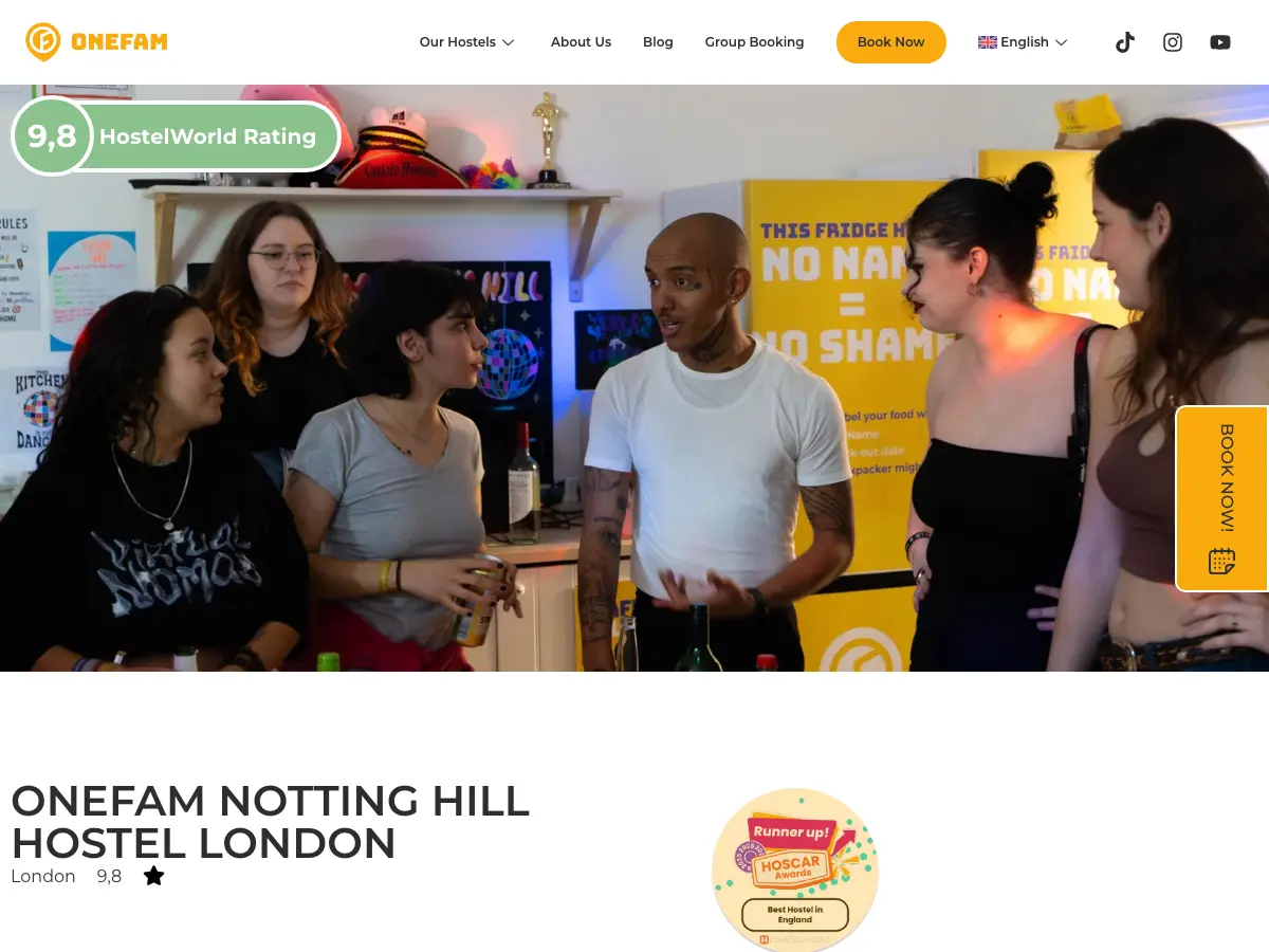 Onefam Notting Hill Hostel London's website