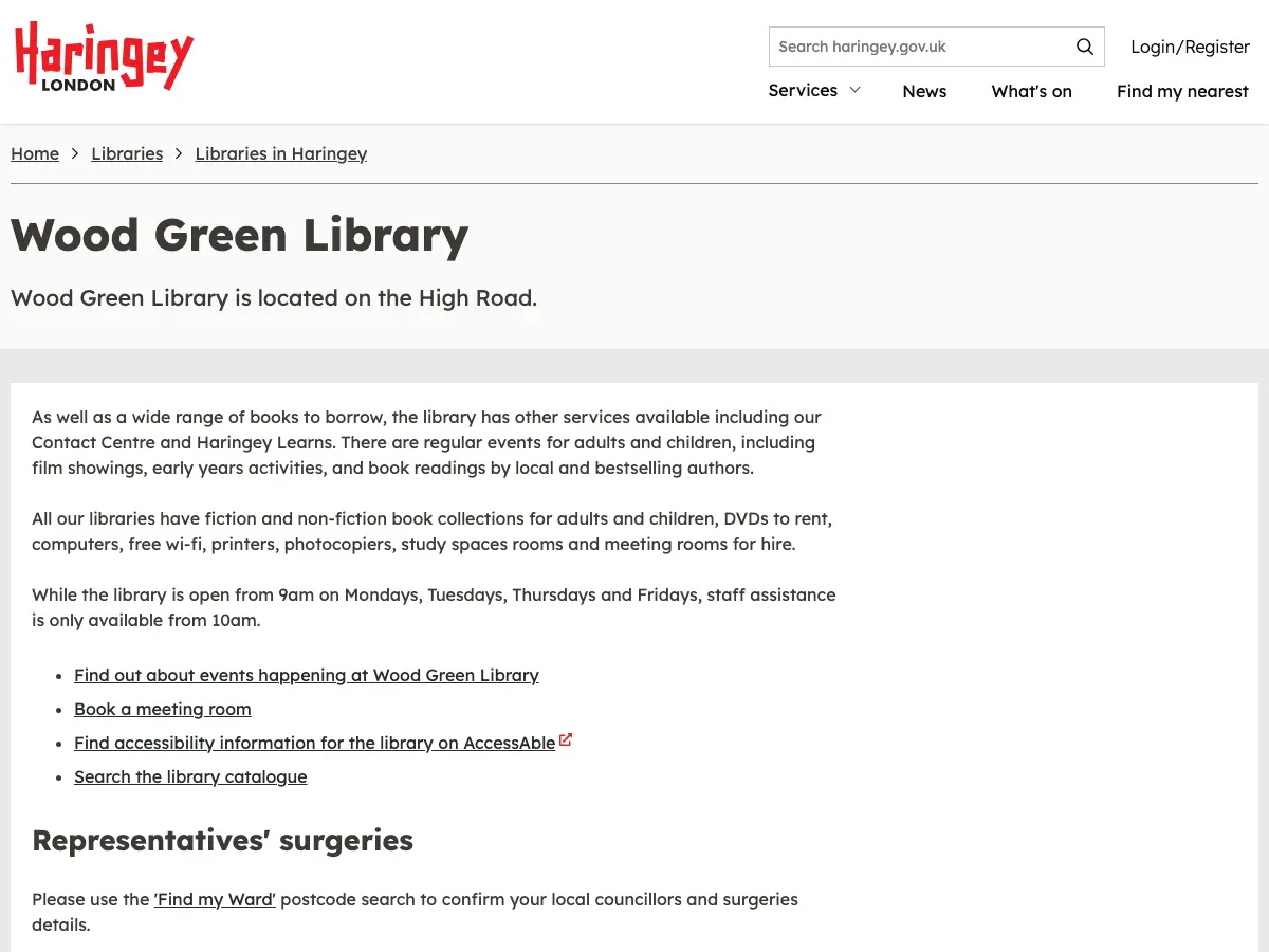 Wood Green Library's website