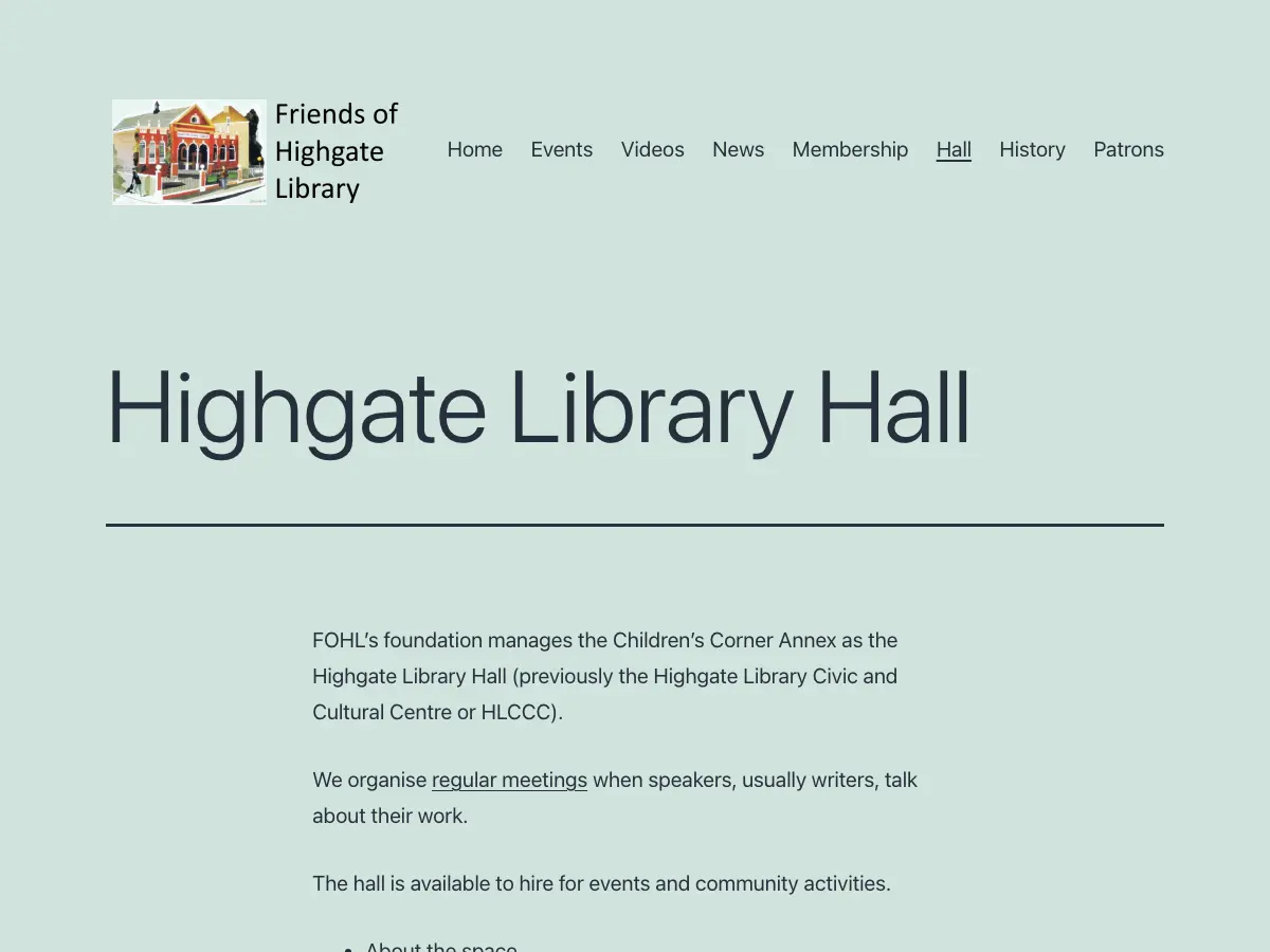 Highgate Library Hall's website