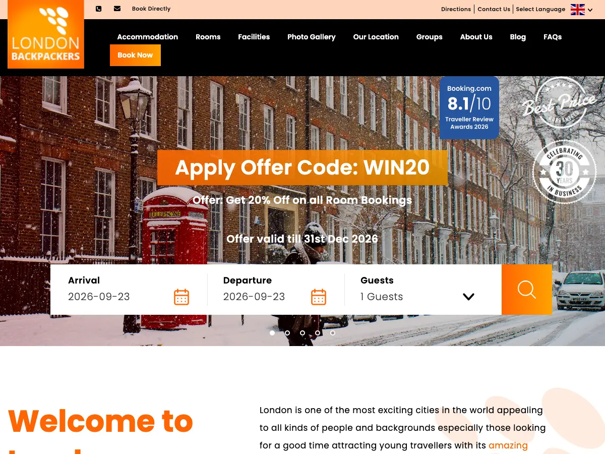 London Backpackers Hostel's website