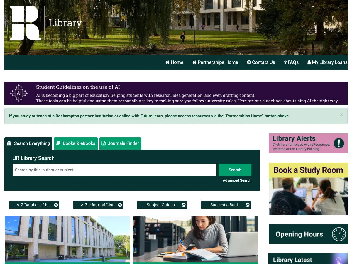 University of Roehampton Library's website