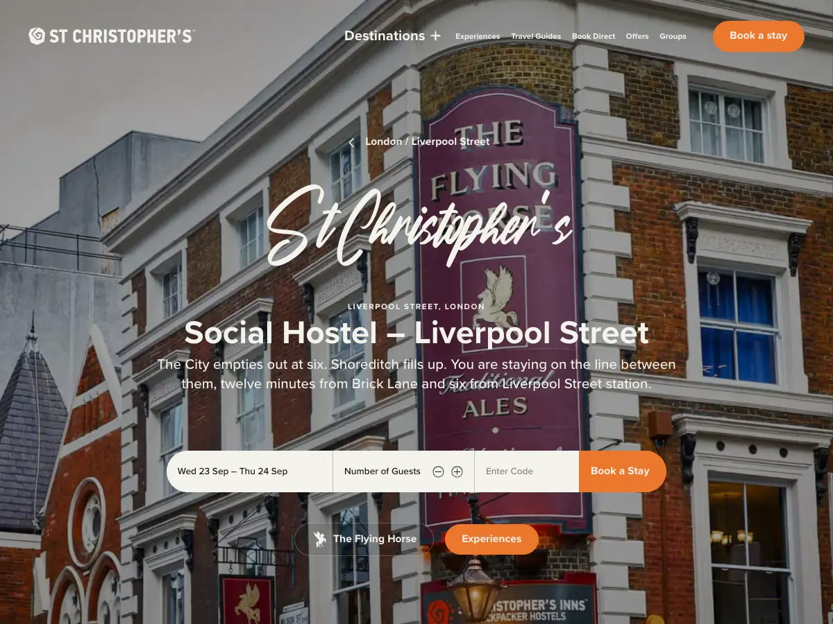 St. Christopher's Inn | Hostel In Liverpool Street's website