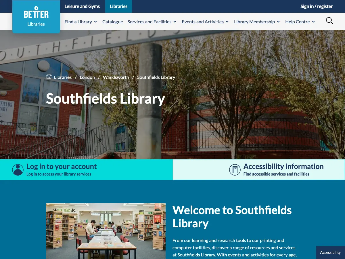 Southfields Library's website