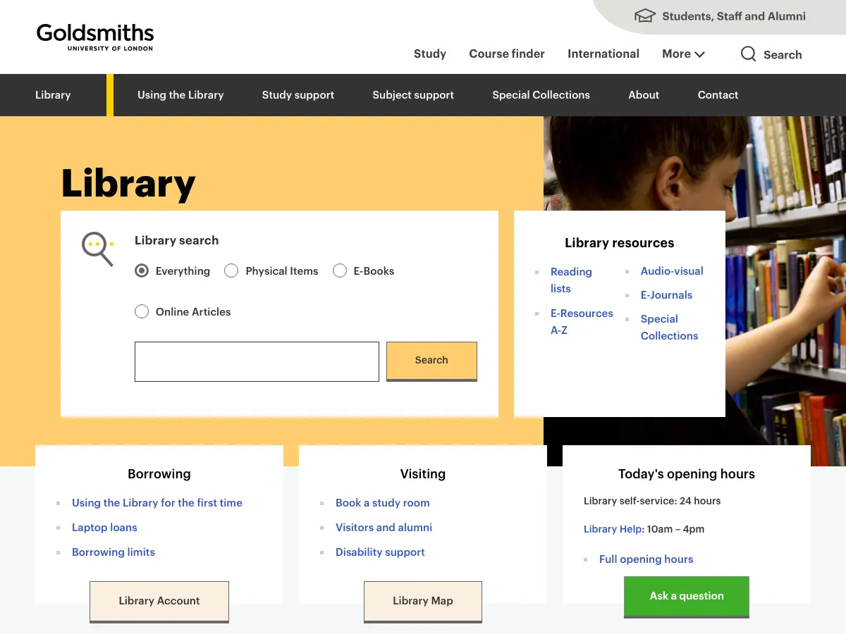 Goldsmiths Library's website