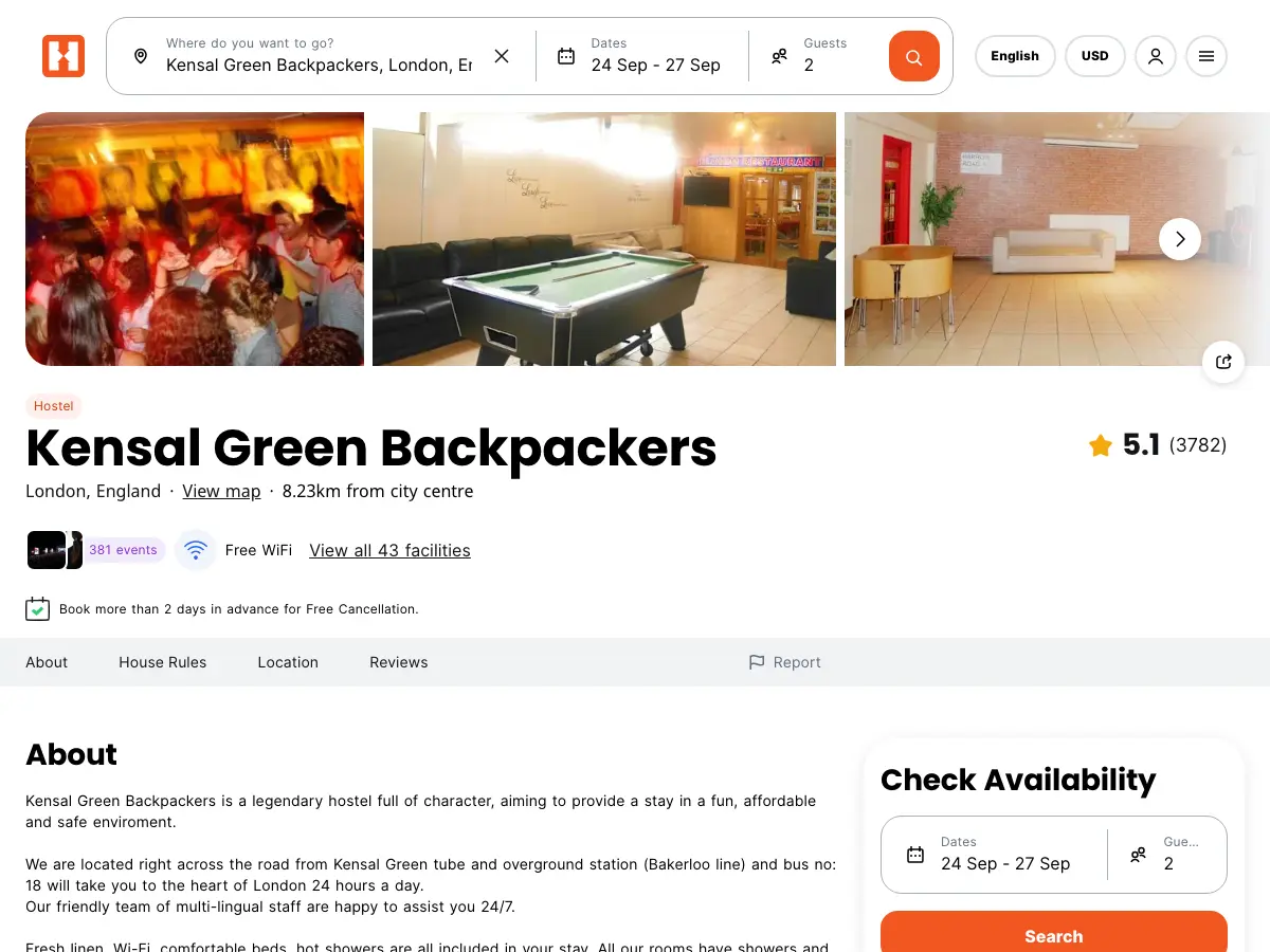 Kensal Green Backpackers's website