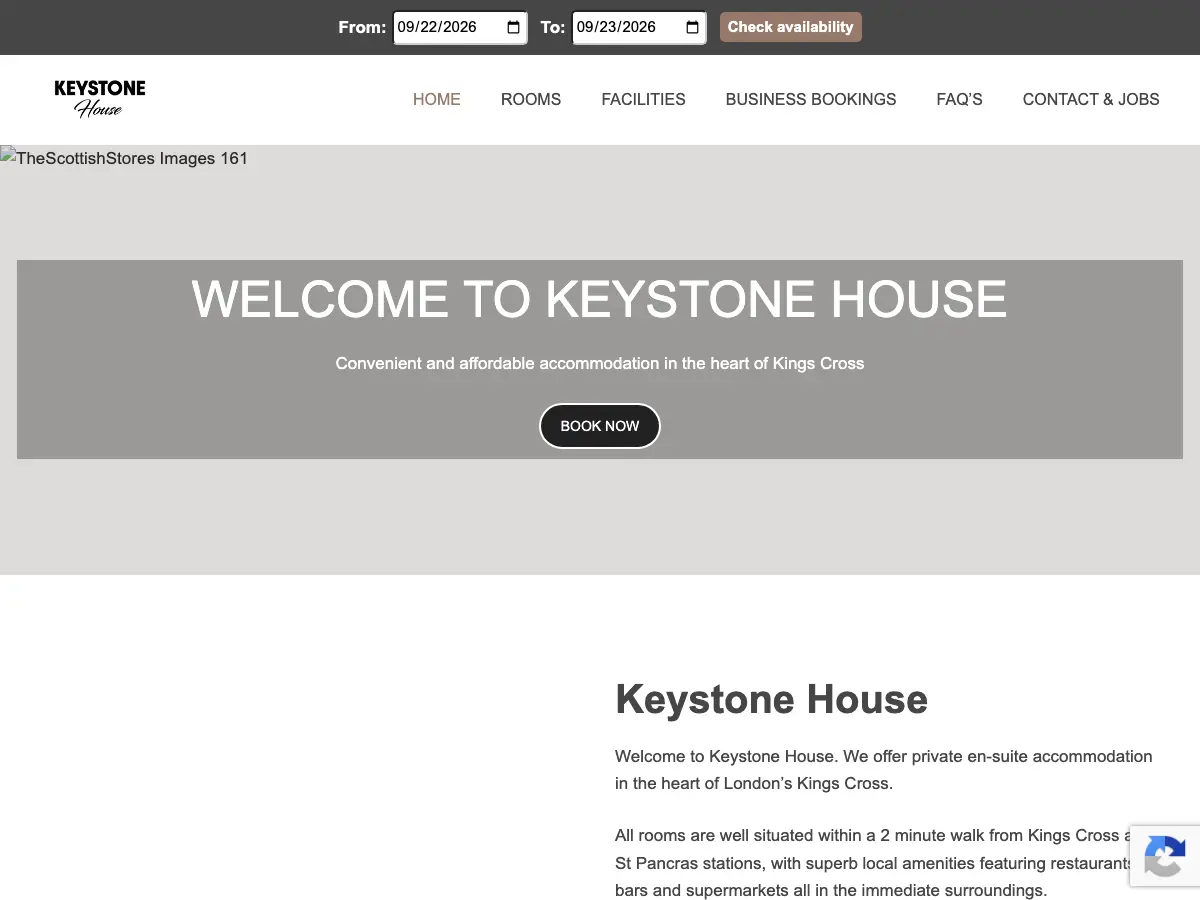 Keystone House Hostel Kings Cross, London's website