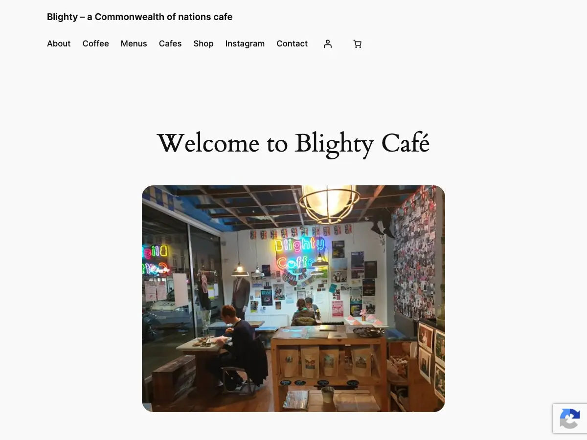 Blighty India Cafe's website