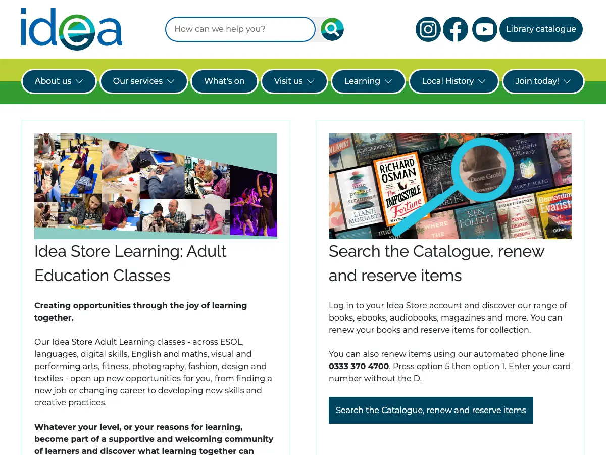 Bethnal Green Library's website