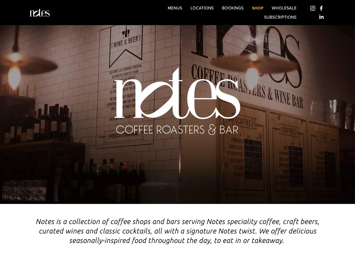 Notes Coffee Roasters & Bar | Trafalgar Square's website