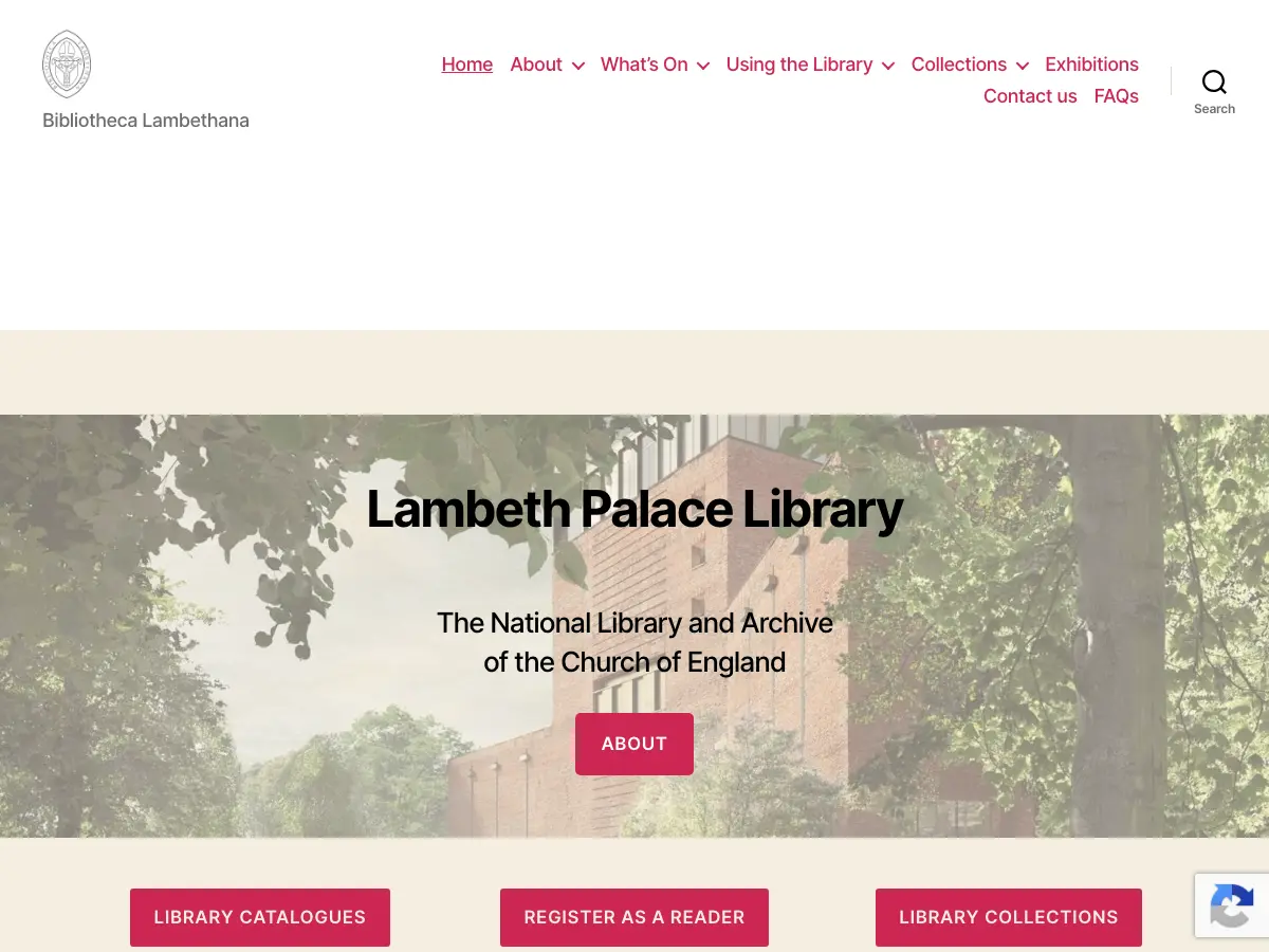 Lambeth Palace Library's website