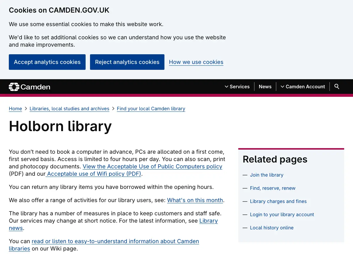 Holborn Library's website