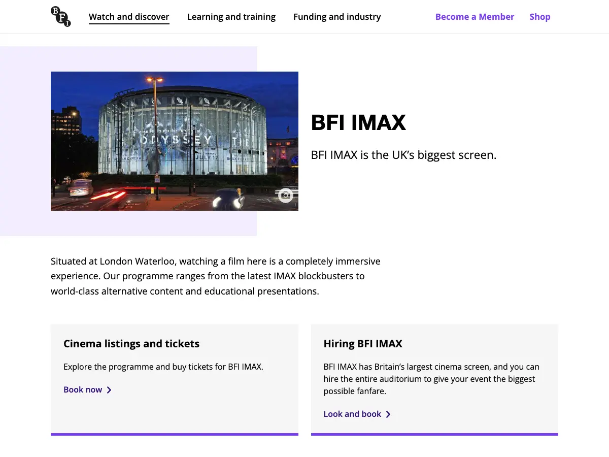 BFI IMAX's website