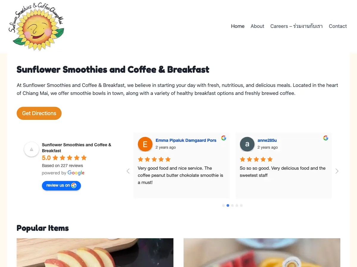 Sunflower Smoothie & Coffee's website