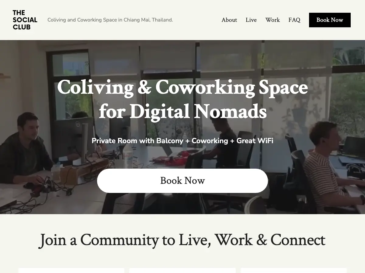 The Social Club - Coliving & Coworking Space's website
