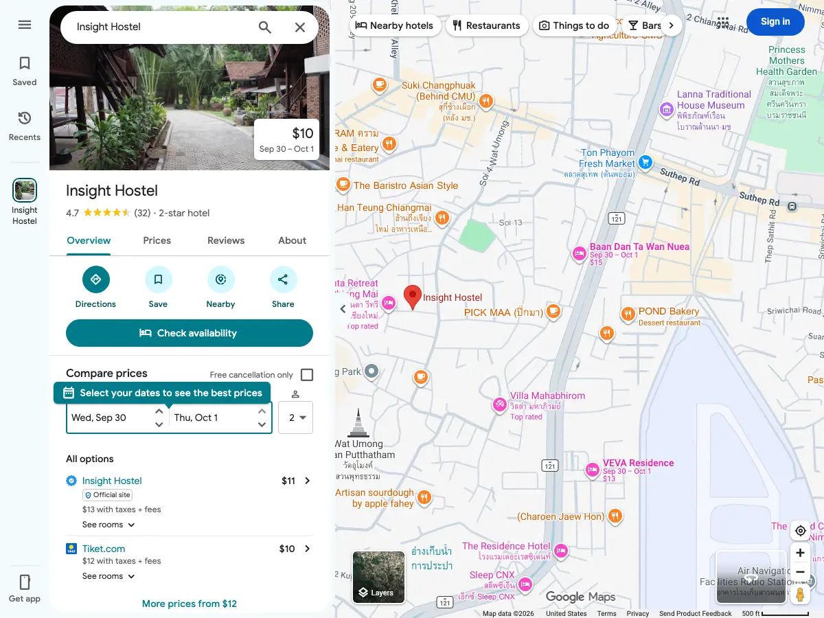 Insight Hostel's website