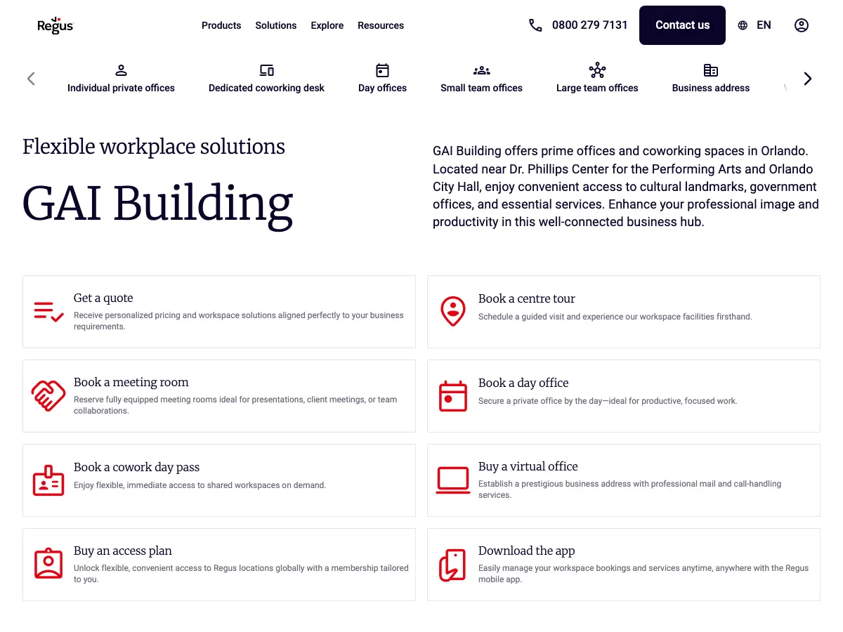 Regus - Orlando - GAI Building's website