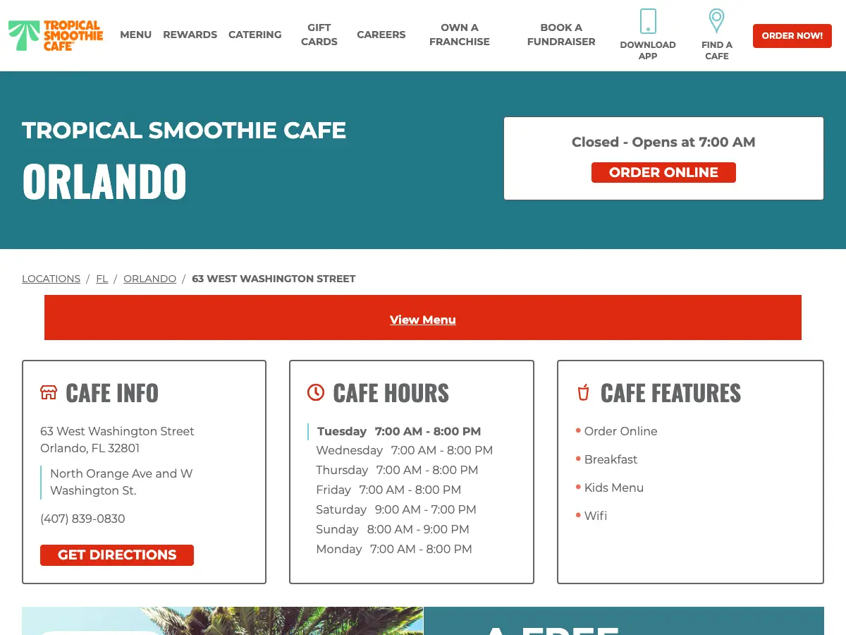 Tropical Smoothie Cafe's website