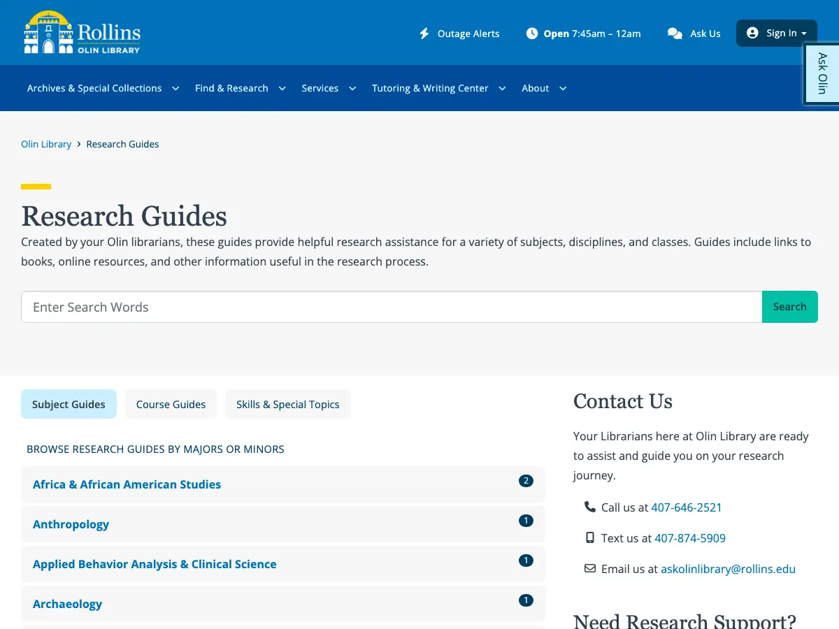 Olin Library's website