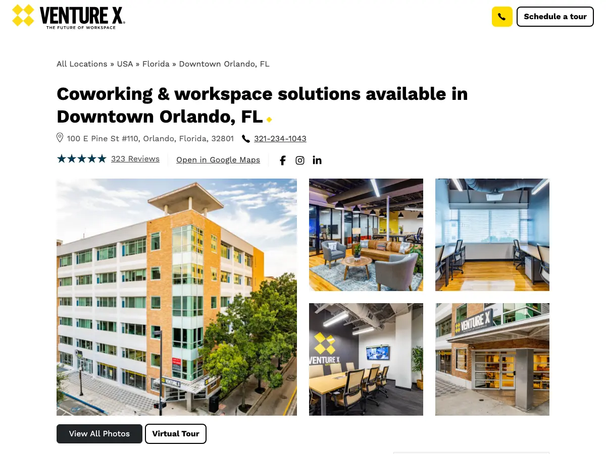 Venture X Downtown Orlando's website