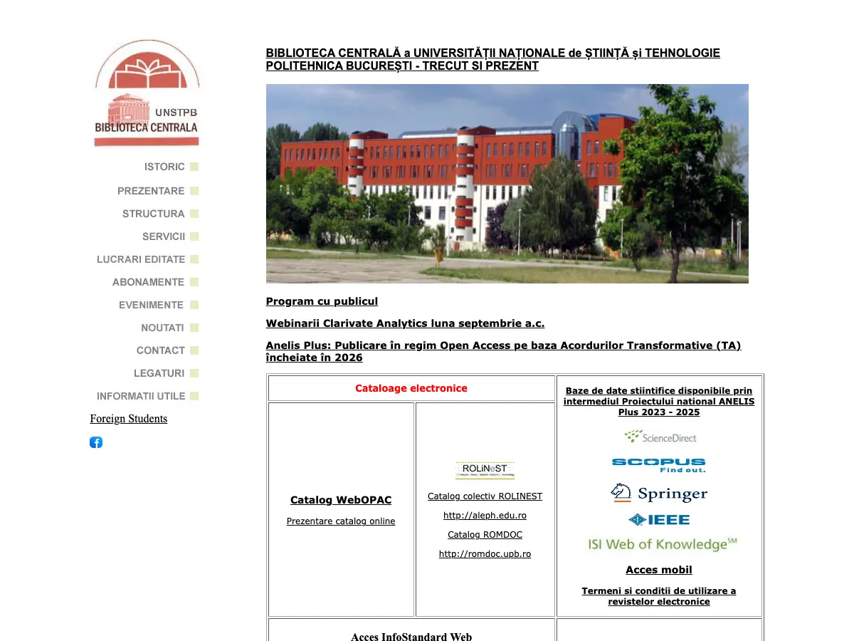 Biblioteca Centrală a Universității Politehnica din București's website