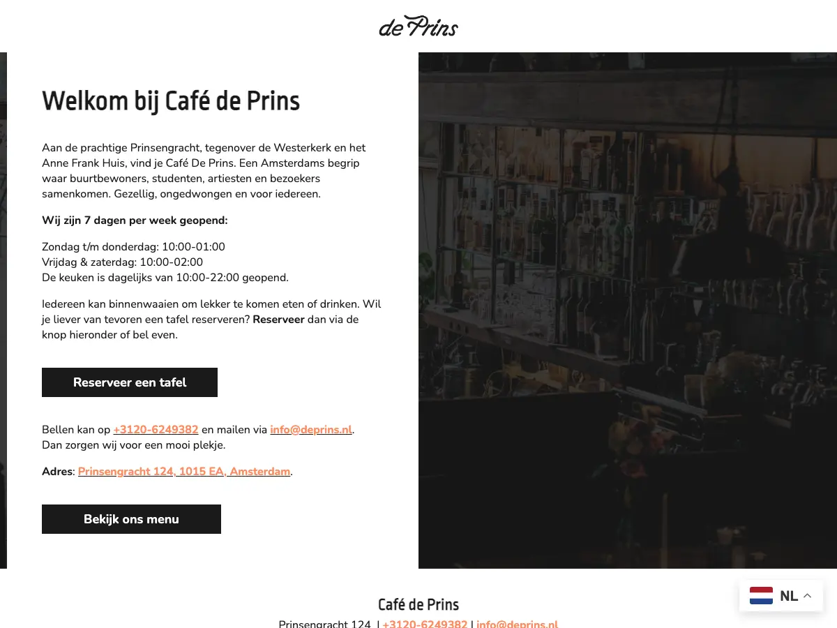 Café De Prins's website