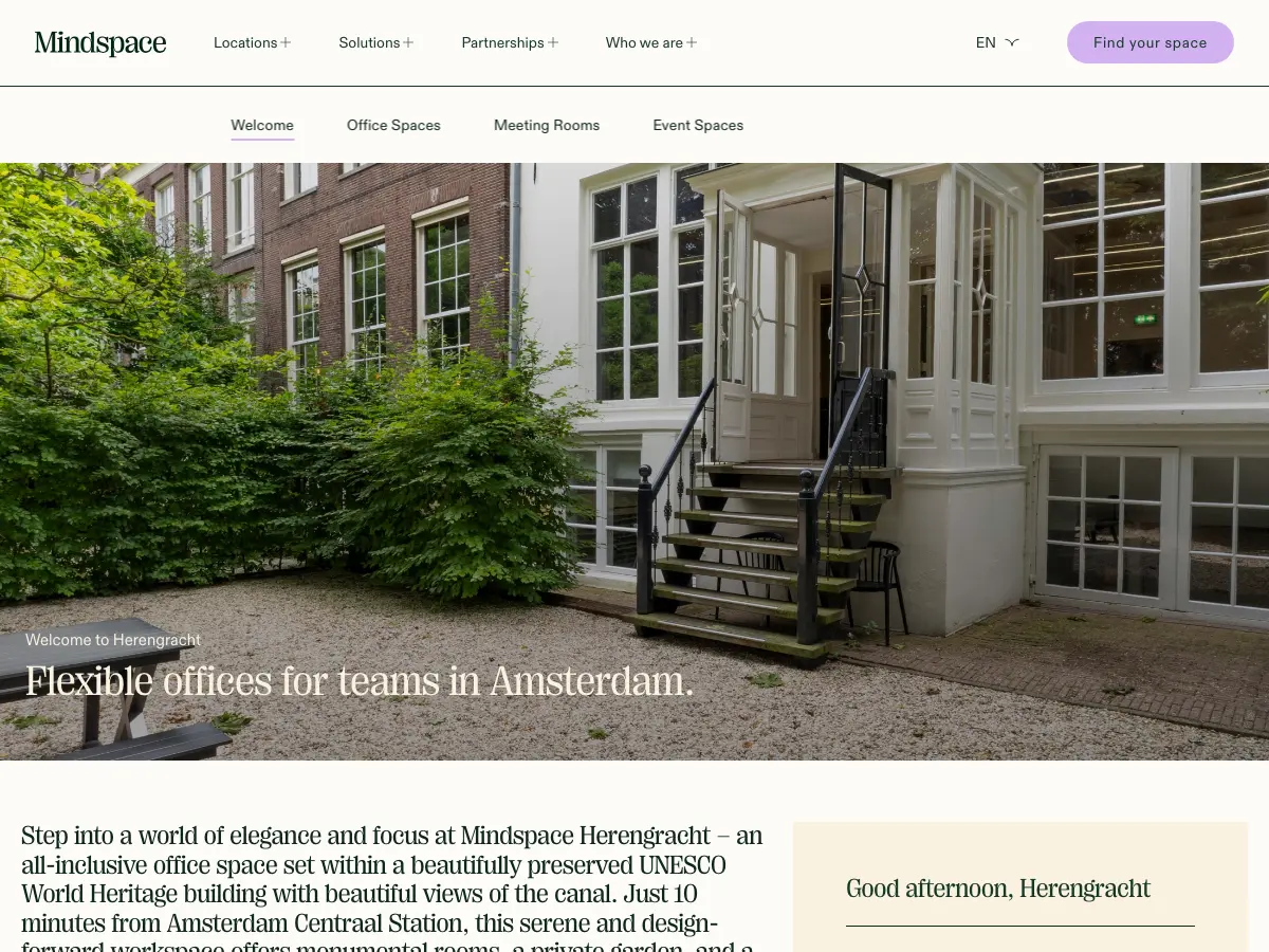 Mindspace Herengracht - Office Rentals & Coworking's website