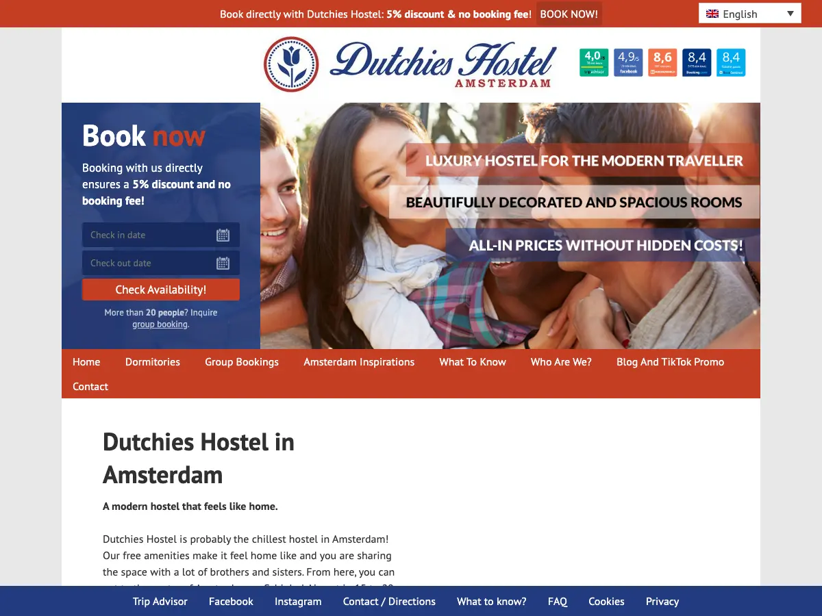 Dutchies Hostel's website