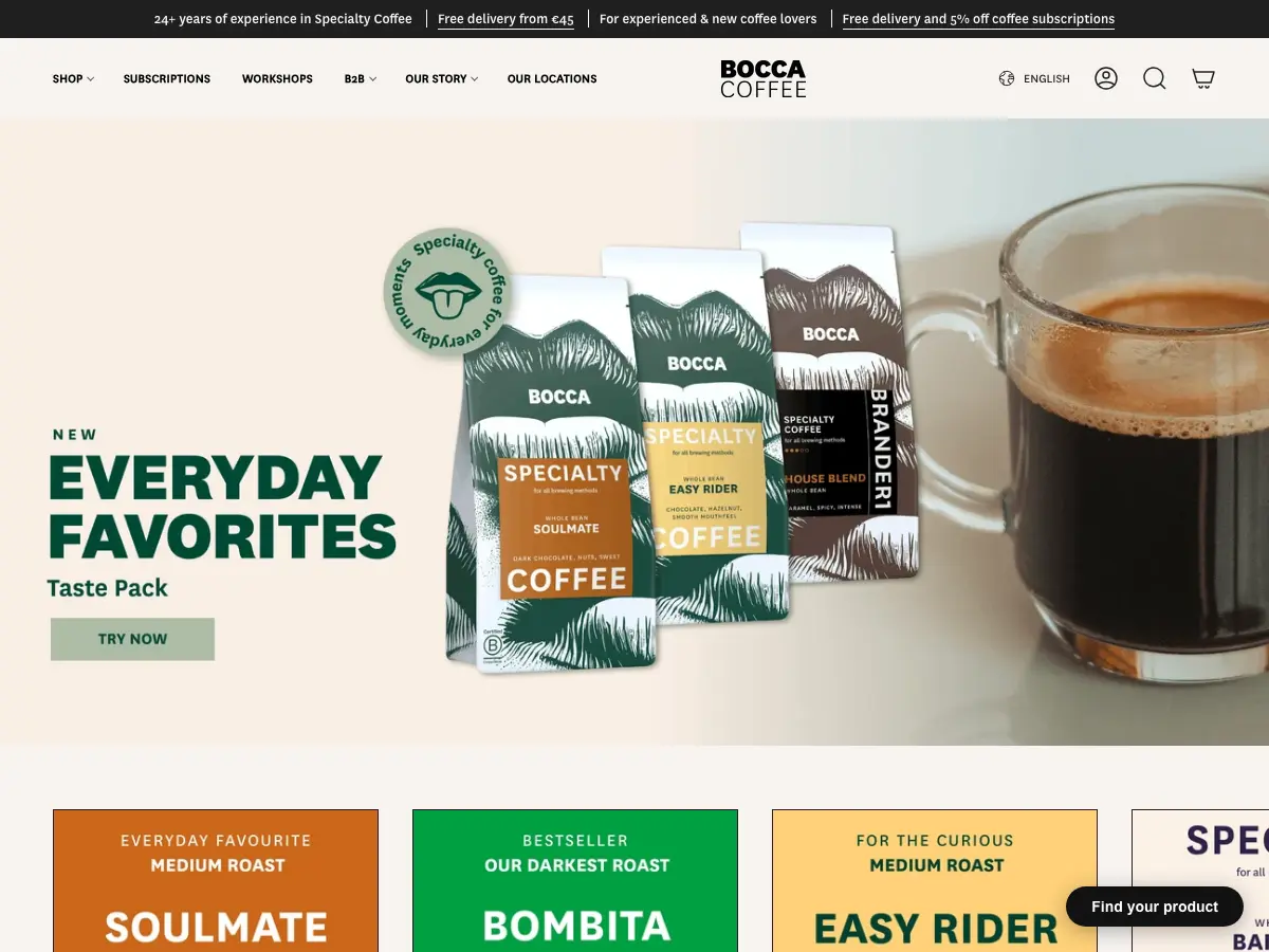 Bocca Coffee Roasters's website