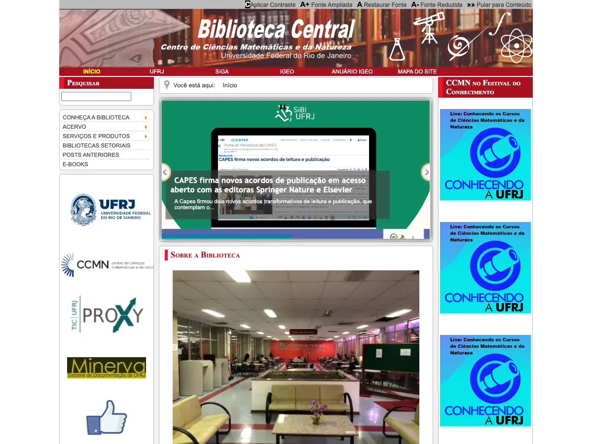 Biblioteca Central do CCMN - UFRJ's website