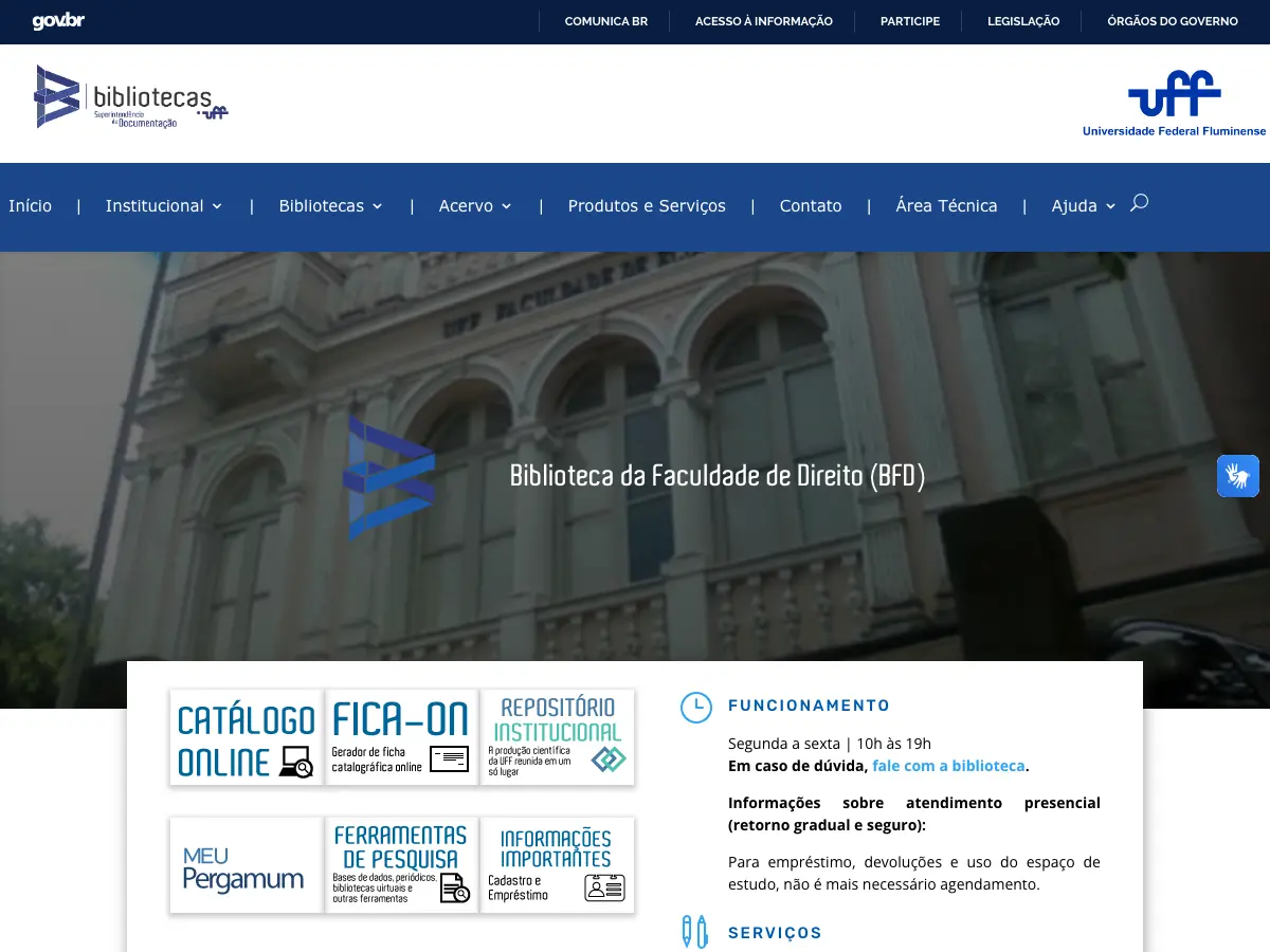 Biblioteca da Faculdade de Direito UFF's website