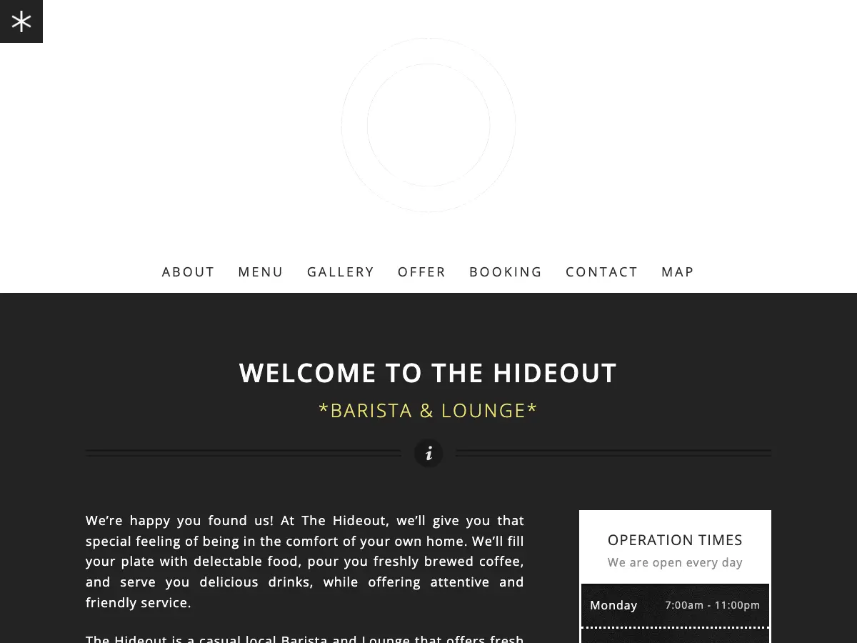 The Hideout Barista & Lounge's website