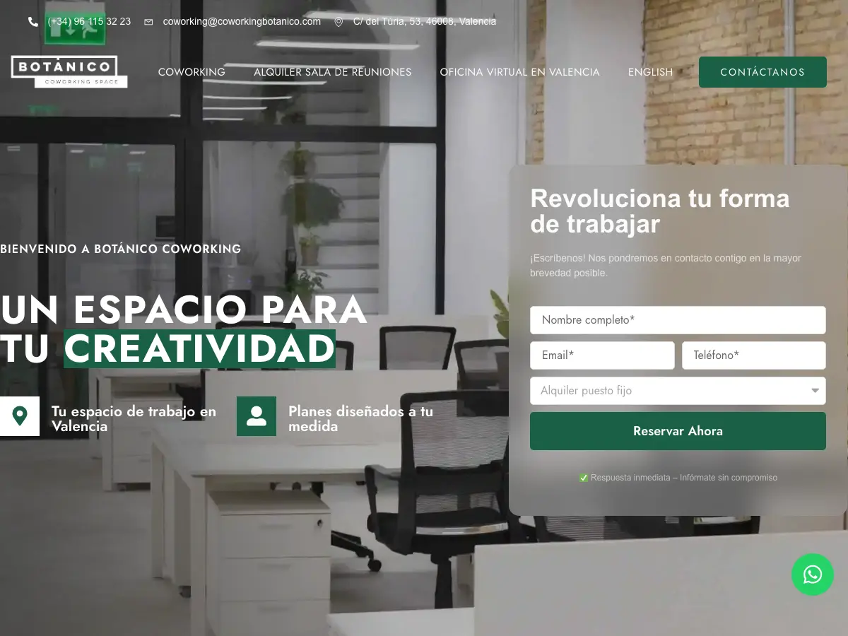 Botanico Coworking Space's website